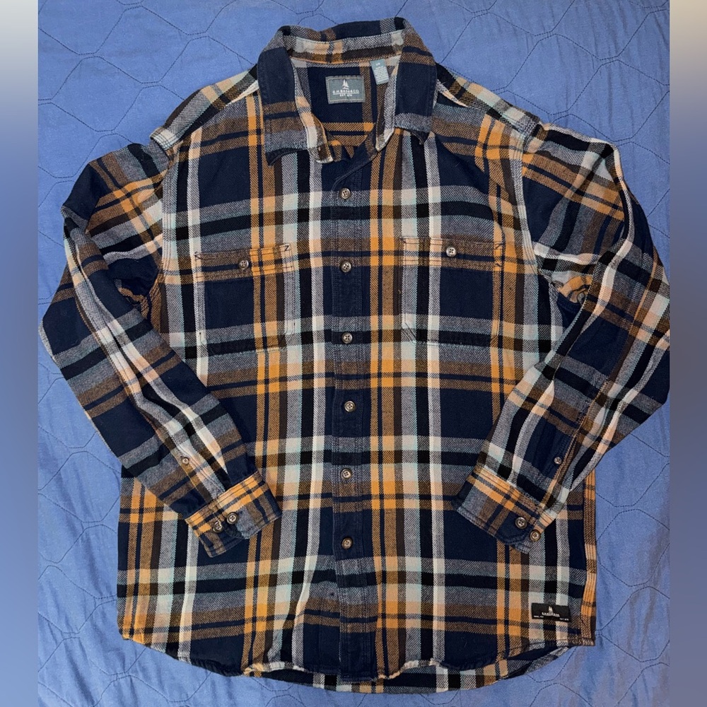 G.H. Bass & Co. Navy and Orange Plaid Button Down Shirt